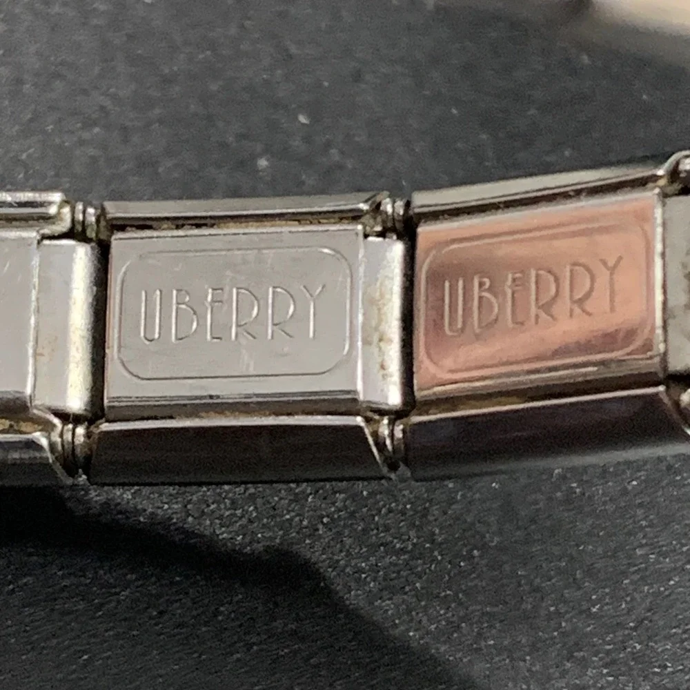 Uberry D'linQ Italian Charm Bracelet Watch Silver Tone Black Dial Vintage Style